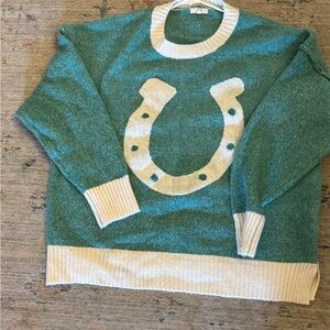 Etta & East Teal Sweater horseshoe oversized Corey sweater